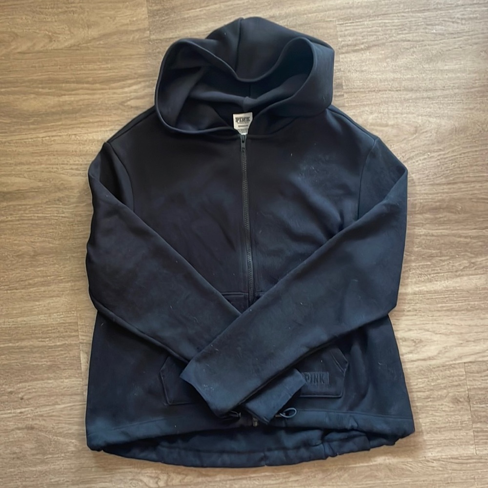 Victoria’s Secret PINK Black Thin Fleece Zip-Up Hoodie NWOT